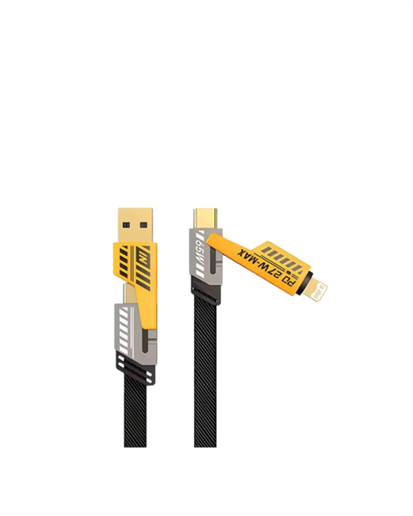 4'ü 1 Arada USB Hızlı Şarj ve Veri Kablosu – 65W Güç, Çoklu Bağlantı, 1.2m