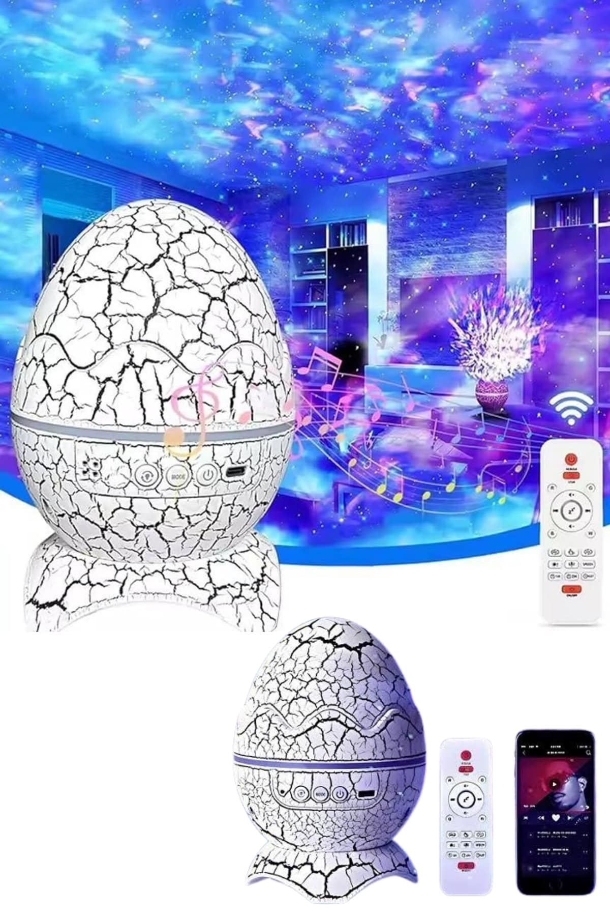 Bluetooth Hoparlör Dinozor Yumurtası Gece Masa Lambası Projektör
