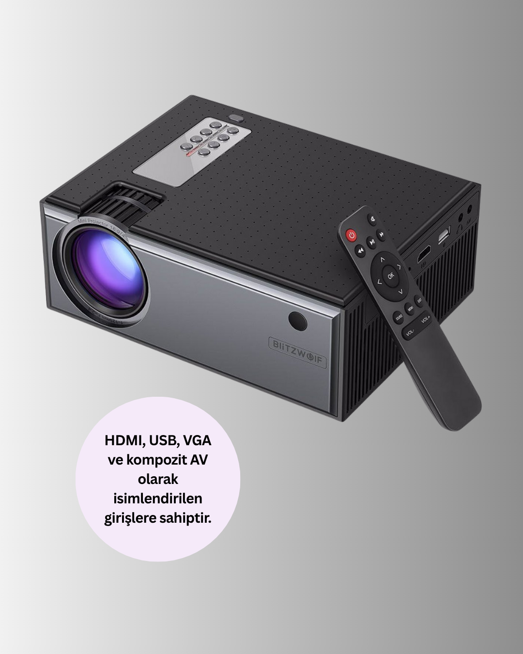 Full HD Destekli Taşınabilir Projeksiyon Cihazı – HDMI, USB, VGA Girişli, Uzaktan Kumandalı