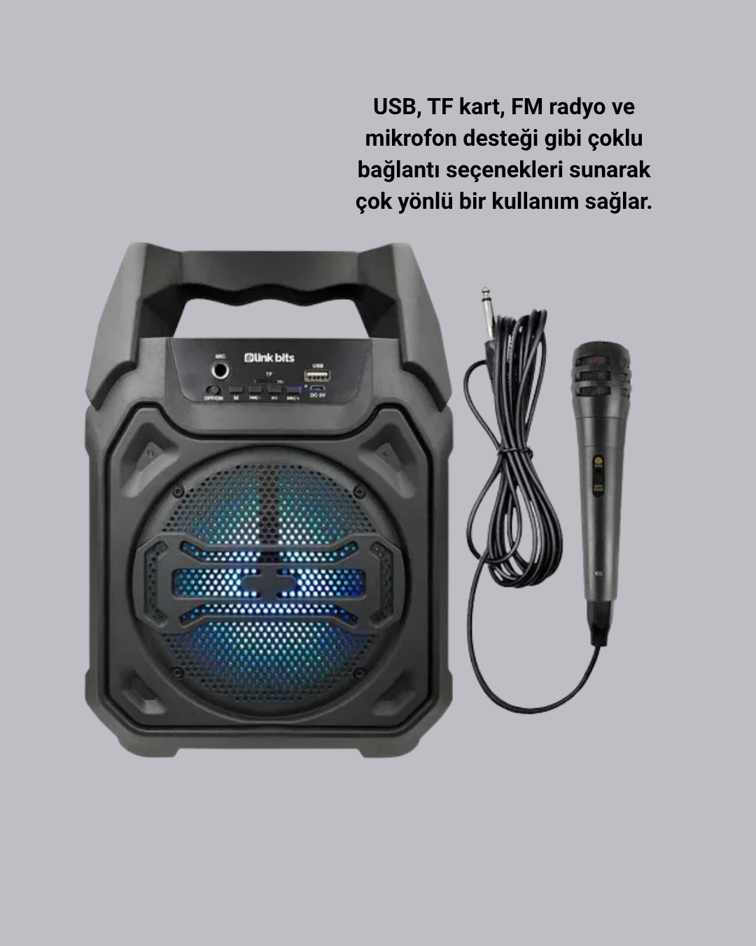Bluetooth Hoparlör Mikrofonlu Taşınabilir Ses Sistemi FM Radyo, USB, SD Kart ve TWS Özellikli