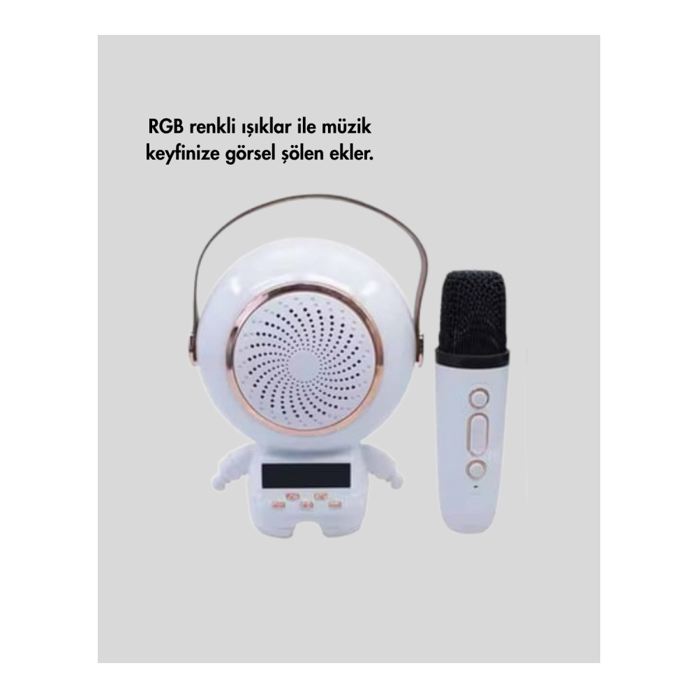 Renkli Işıklı Astronot Mini Bluetooth Speaker ve Karaoke Mikrofon
