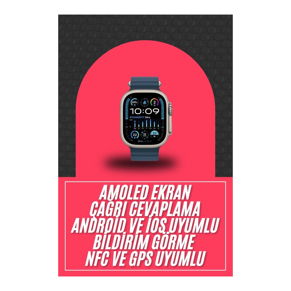 49mm Akıllı Saat Amoled Ekranlı Kadın Erkek Kol Saati Plastik Kordon Yeni Nesil