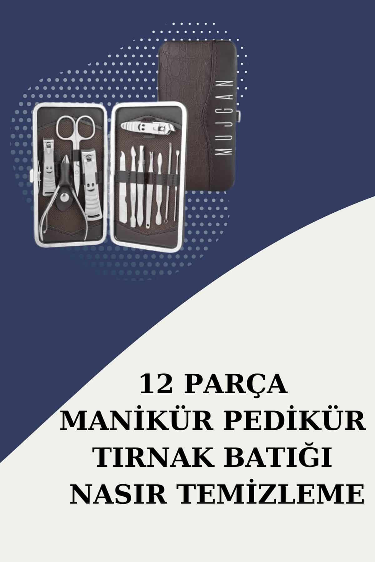 12 Parça Paslanmaz Çelik Kompakt ve Taşınabilir Manikür Makası Tırnak Makası
