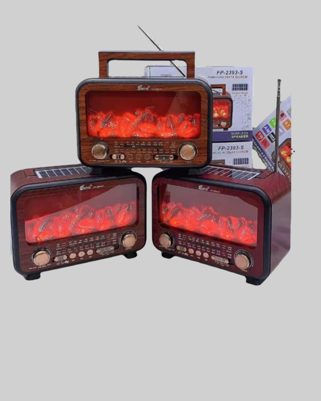 Şömine Alev Işıklı Solar Bluetooth Hoparlör – 7W Güçlü Ses, FM Radyo