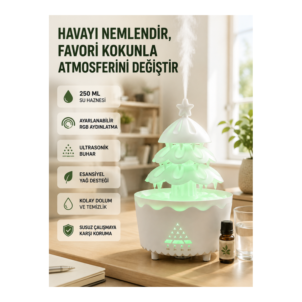 RGB Aydınlatmalı Şans Ağacı Aromaterapi Difüzörü 250 ML Hava Nemlendirici