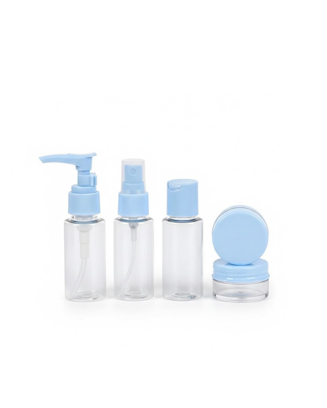 5’li Seyahat Dolum Şişe Seti 30 ml Şeffaf Taşıma Çantalı