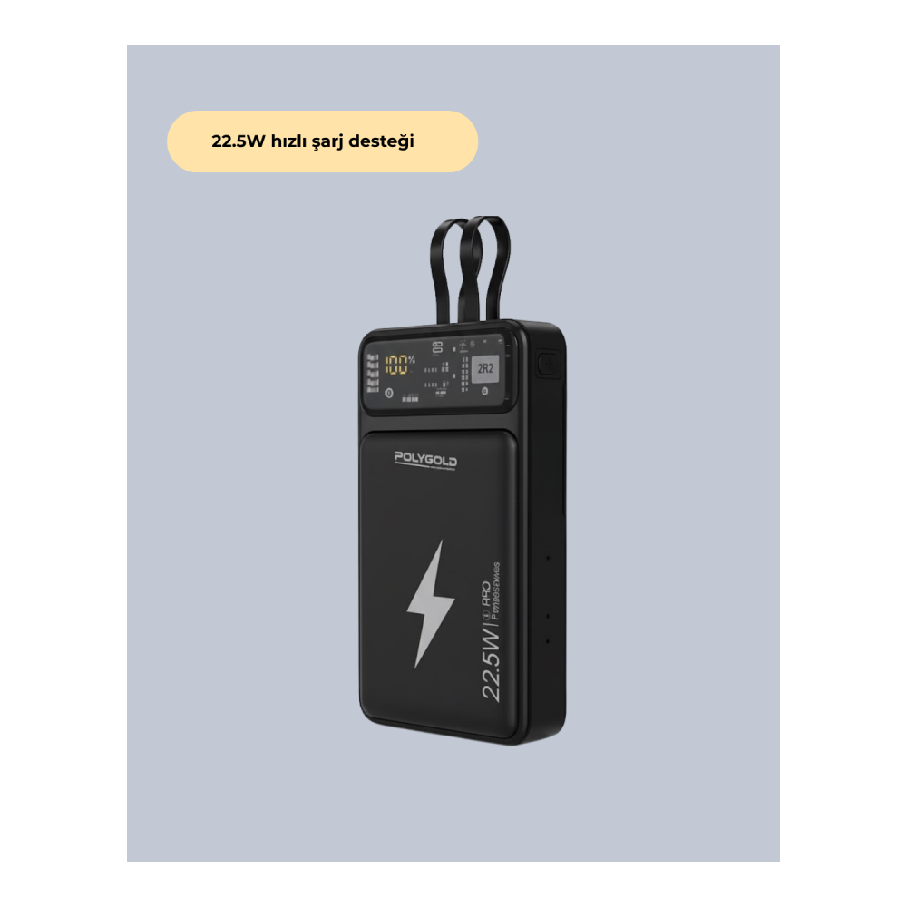 Powerbank Hızlı Şarj 10000 mAh Dahili Kablo Yeni Nesil