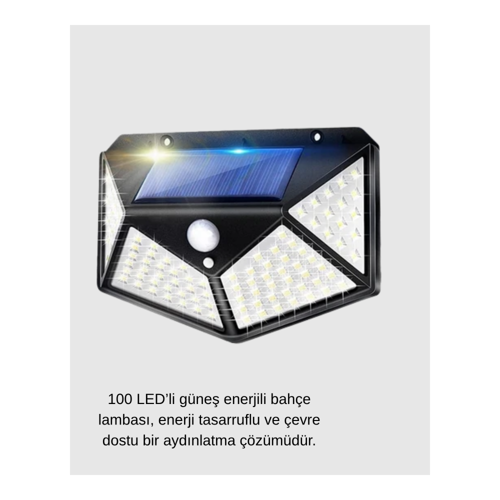 Güneş Enerjili 100 LED Dış Mekan Lamba Hareket Sensörlü, Uzun Süreli Şarj Solar Aydınlatma