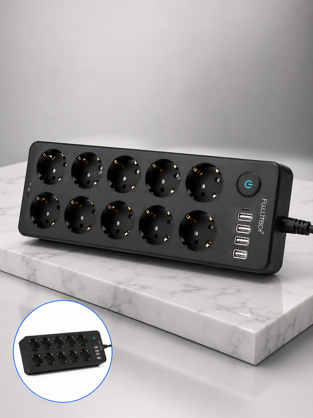 Akım Korumalı 10'lu Çoklu Priz USB-A ve Type-C Şarj Çıkışlı