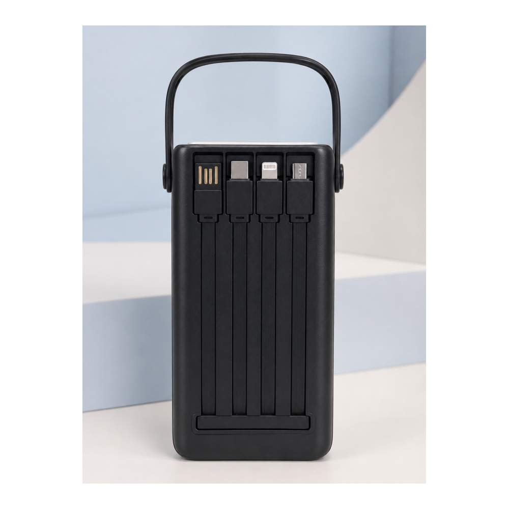 50.000 mAh Taşınabilir Powerbank 22,5 W Hızlı Şarj 4 Dahili Şarj Kablosu Dijital Ekran LED Aydınlatma ve Taşıma Sapı