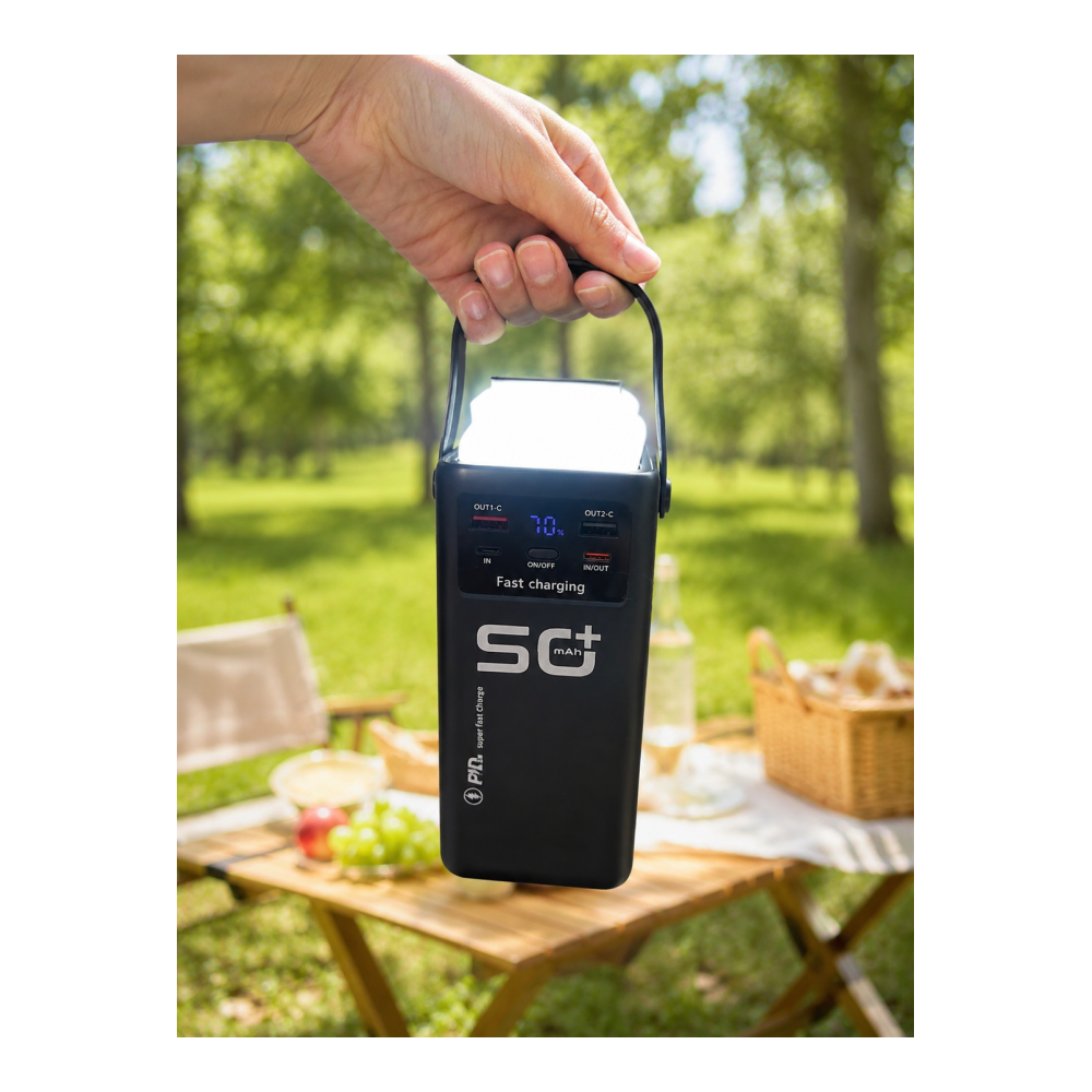 Hızlı Şarj Powerbank 50.000 mAh 4 Dahili Kablolu LED Aydınlatmalı Dijital Göstergeli Taşınabilir Batarya