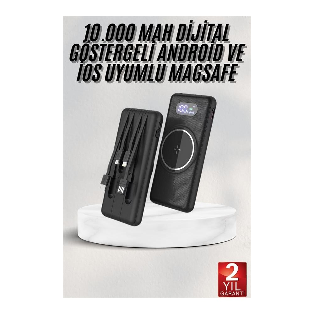 Wireless Powerbank 10000 Mah LED Ekranlı Dahili Kablolu Hızlı Şarj