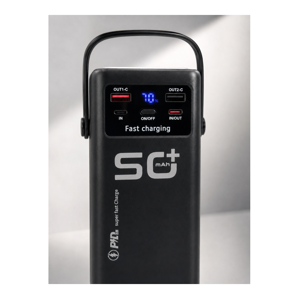 50.000 mAh Powerbank Hızlı Şarj 4 Dahili Kablolu Dijital Göstergeli LED Aydınlatmalı Taşınabilir Şarj Cihazı