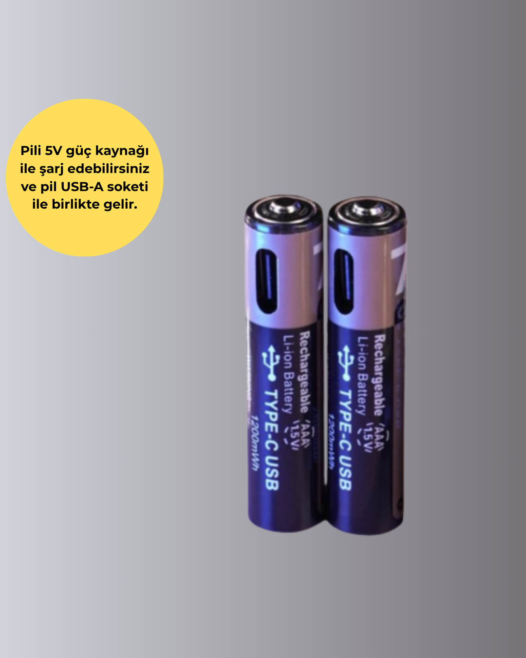 USB Type-C Şarjlı AAA Lityum Pil | 1.5V Sabit Voltaj, 1000+ Şarj Döngüsü ile Uzun Ömür