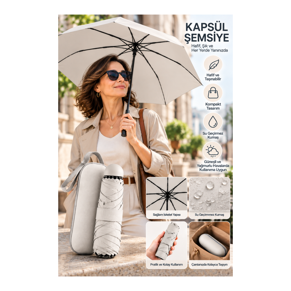 KAPSÜL ŞEMSİYE AÇIK GRİ