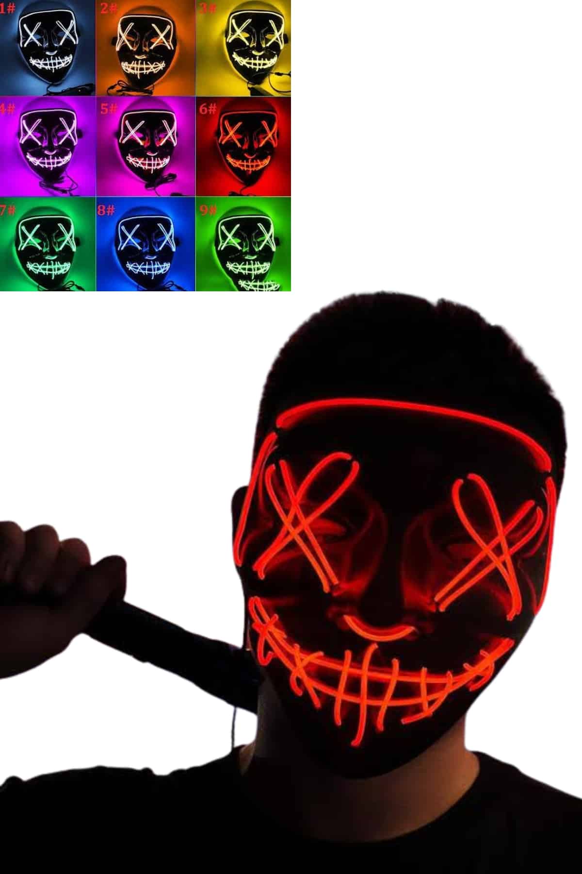 Led Işıklı Neon Maske Cadılar Bayramı Maskesi Korkunç Korku Maskesi