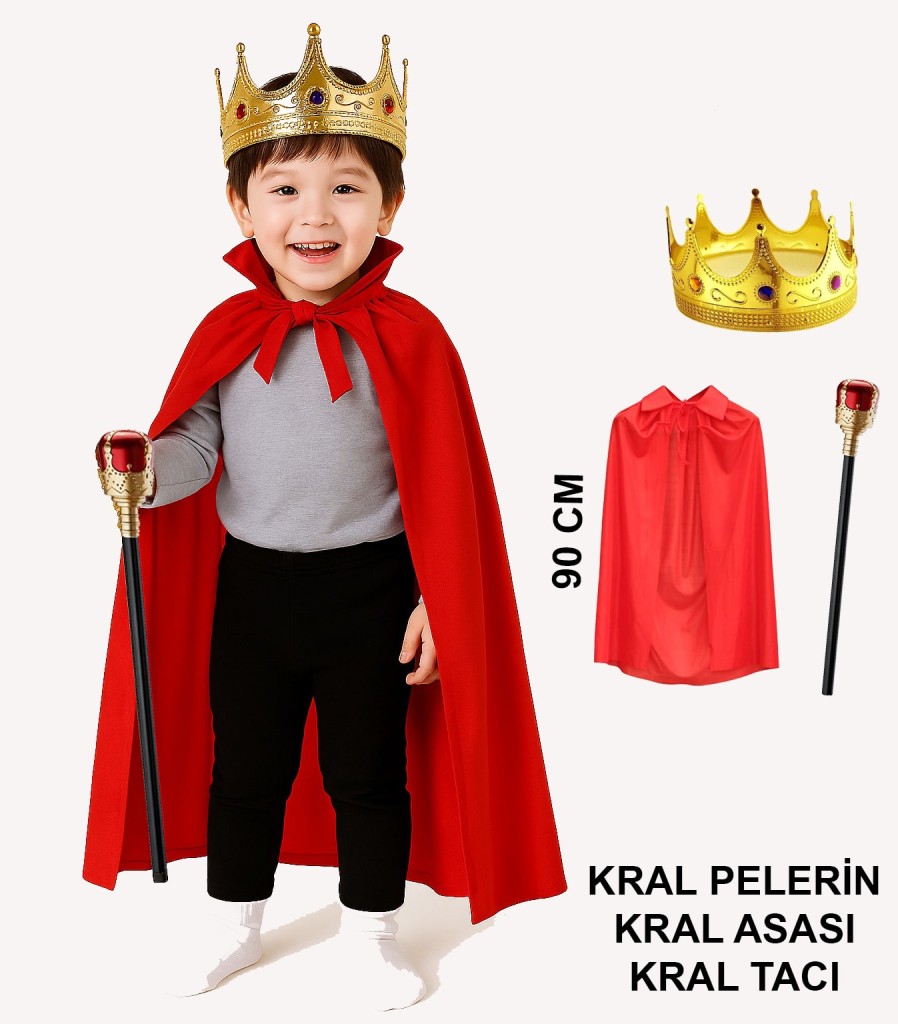 Children King Costume Set – Red Peler, Crown and Asa (90 cm)